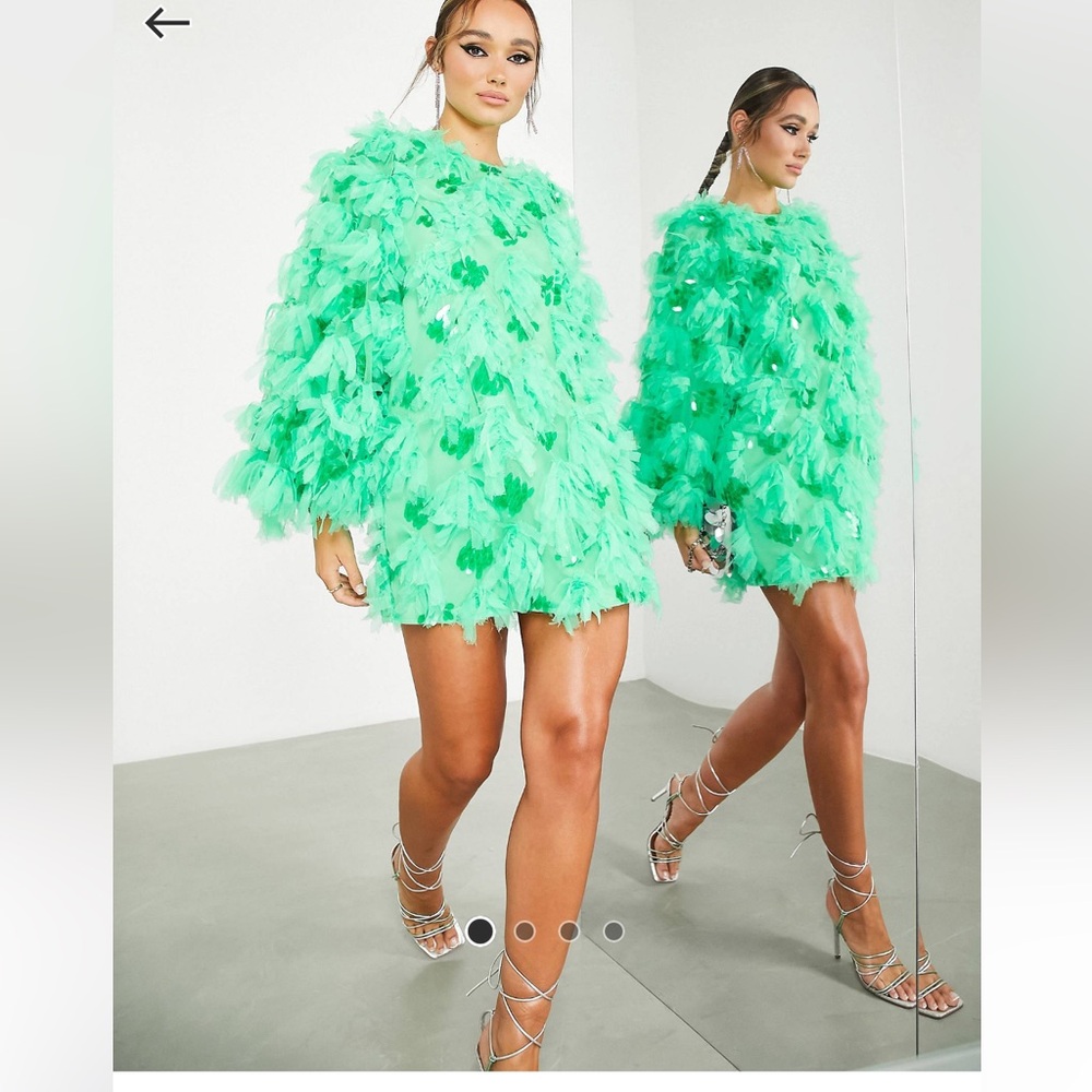 ASOS EDITION mini dress in textured mesh in bright green sz6